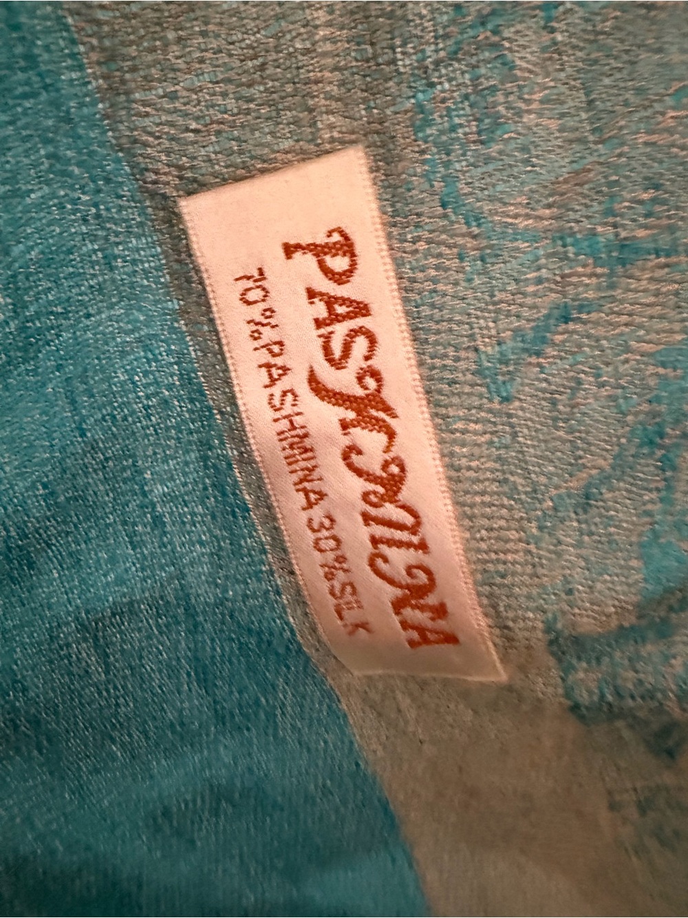 Pashma 70% Pashmina Silk Blend Scarf/Shawl – Turquoise Paisley - Picture 6 of 6